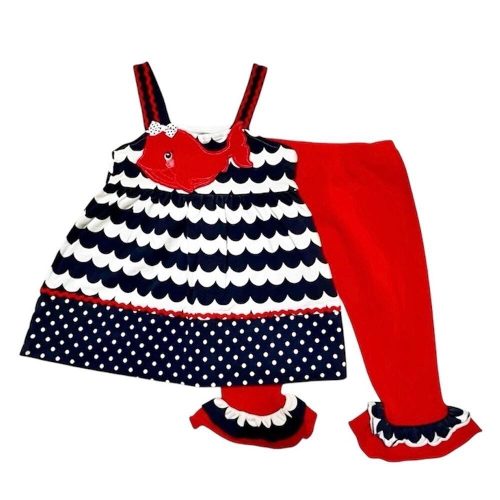 Nannette Nautical Whale Top and Leggings Outfit Size 6